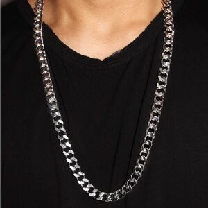 5MM White Gold Plated Cut Curved Chain Necklace